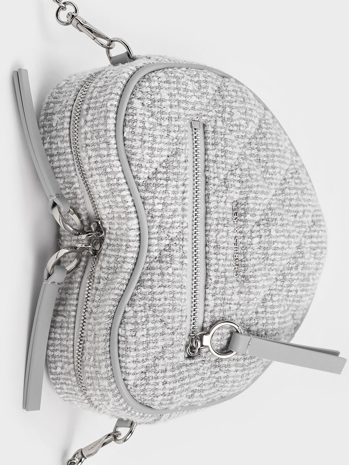 Philomena Tweed Quilted Heart Crossbody Bag, Light Grey, hi-res