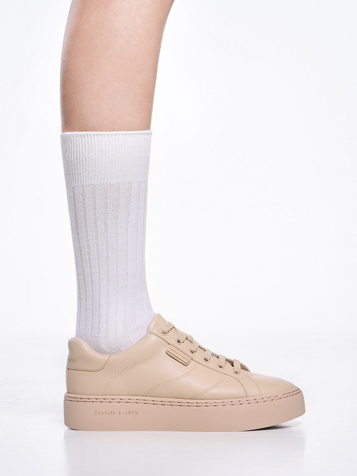 Lace-Up Sneakers, Beige, hi-res