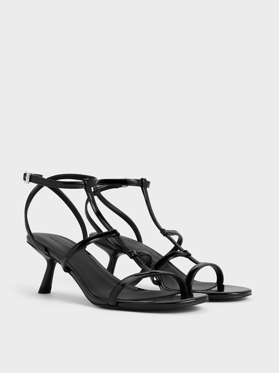 Clara Asymmetric T-Bar Sandals, Black Box, hi-res