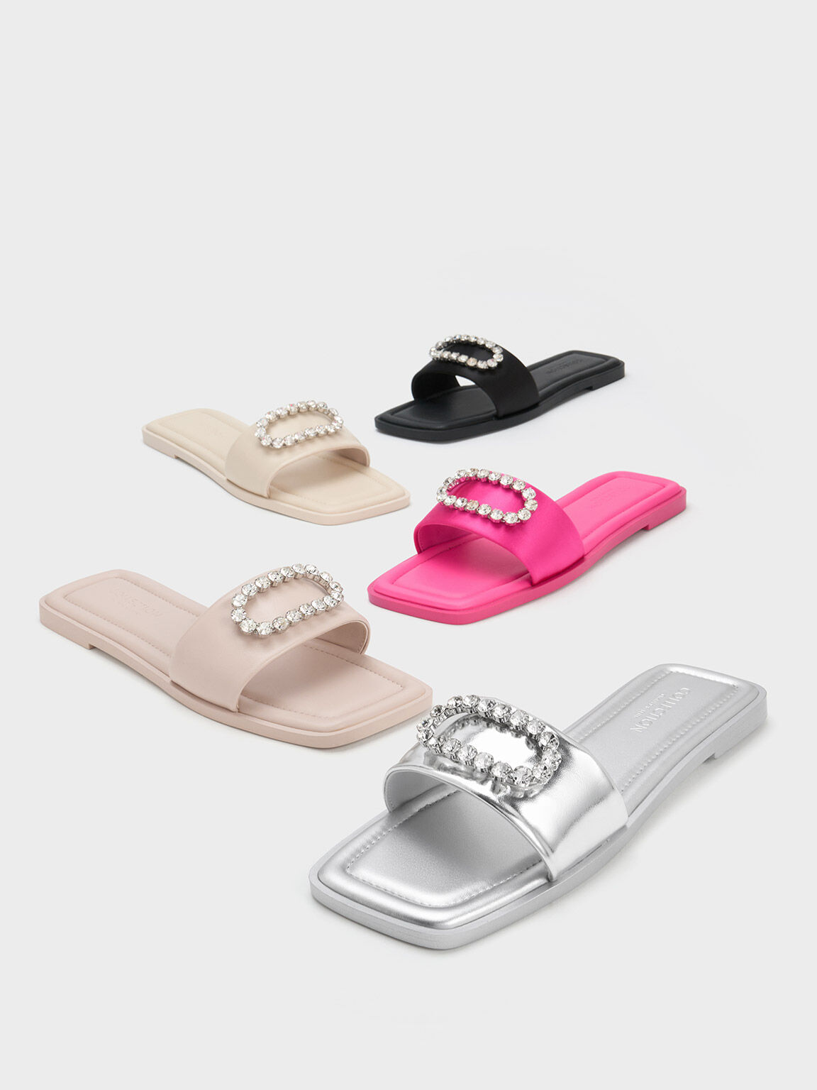 Gem-Embellished Leather Slides, Chalk, hi-res