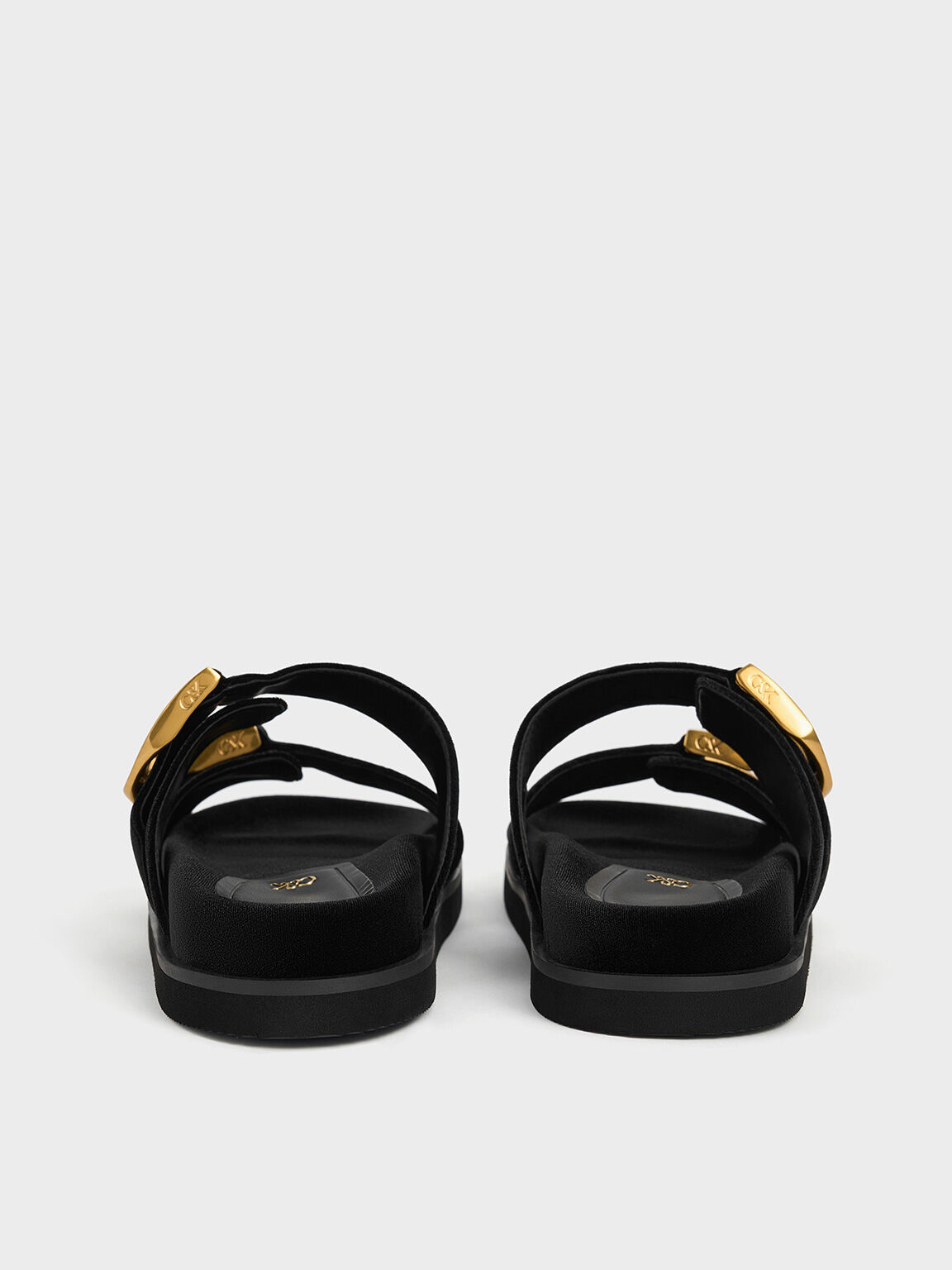 Gabine Velvet Buckle Sandals, Black Textured, hi-res