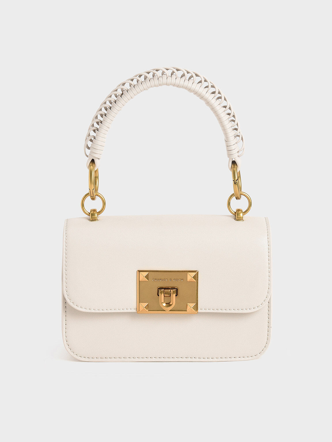 Metallic Turn-Lock Bag, Ivory, hi-res