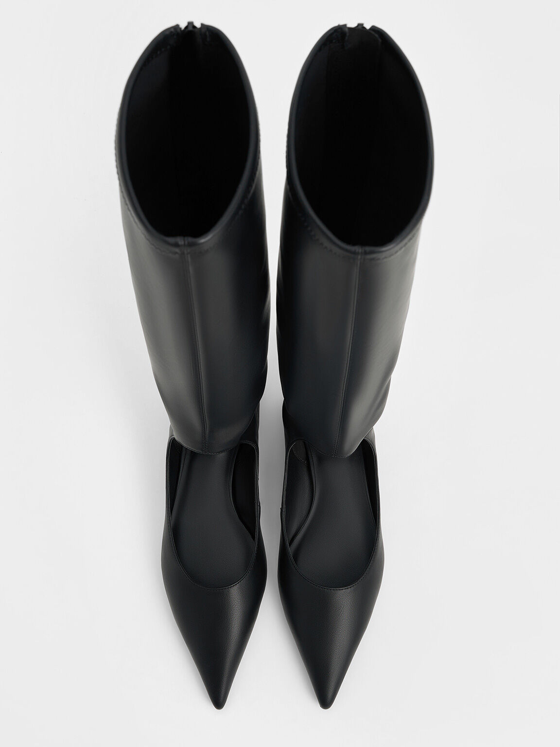 Cut-Out Pointed-Toe Knee-High Boots, Black, hi-res