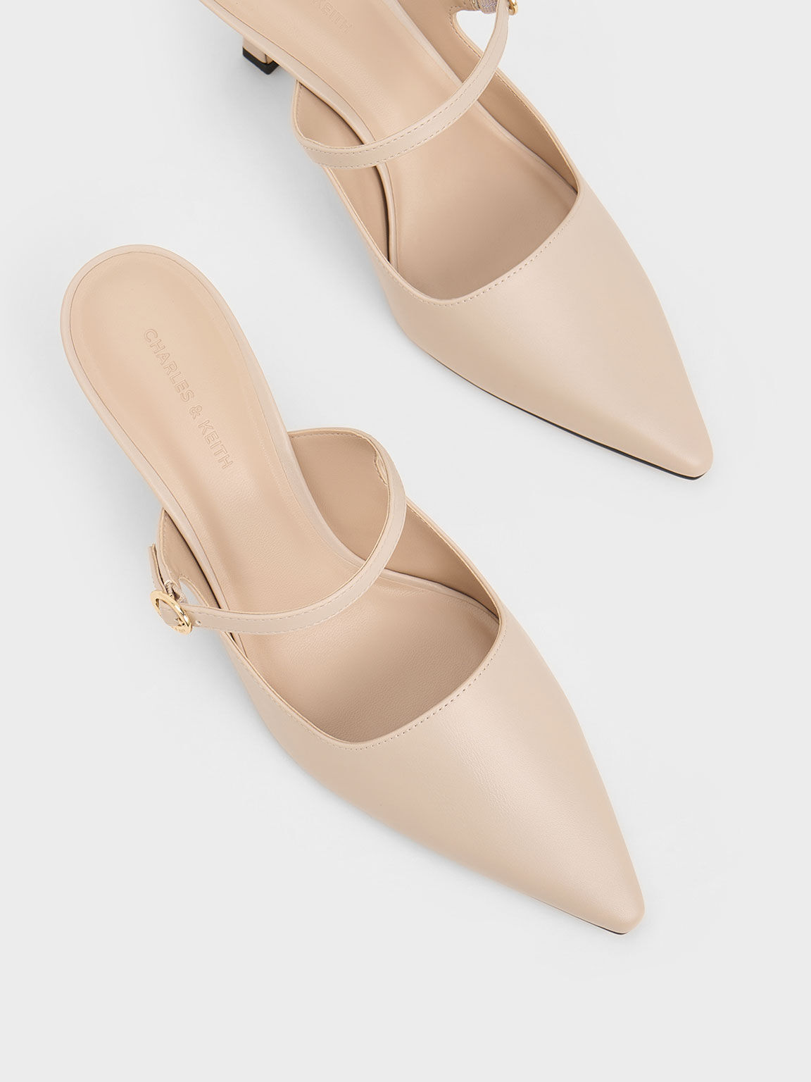 Buckle-Strap Heeled Mules, Nude, hi-res