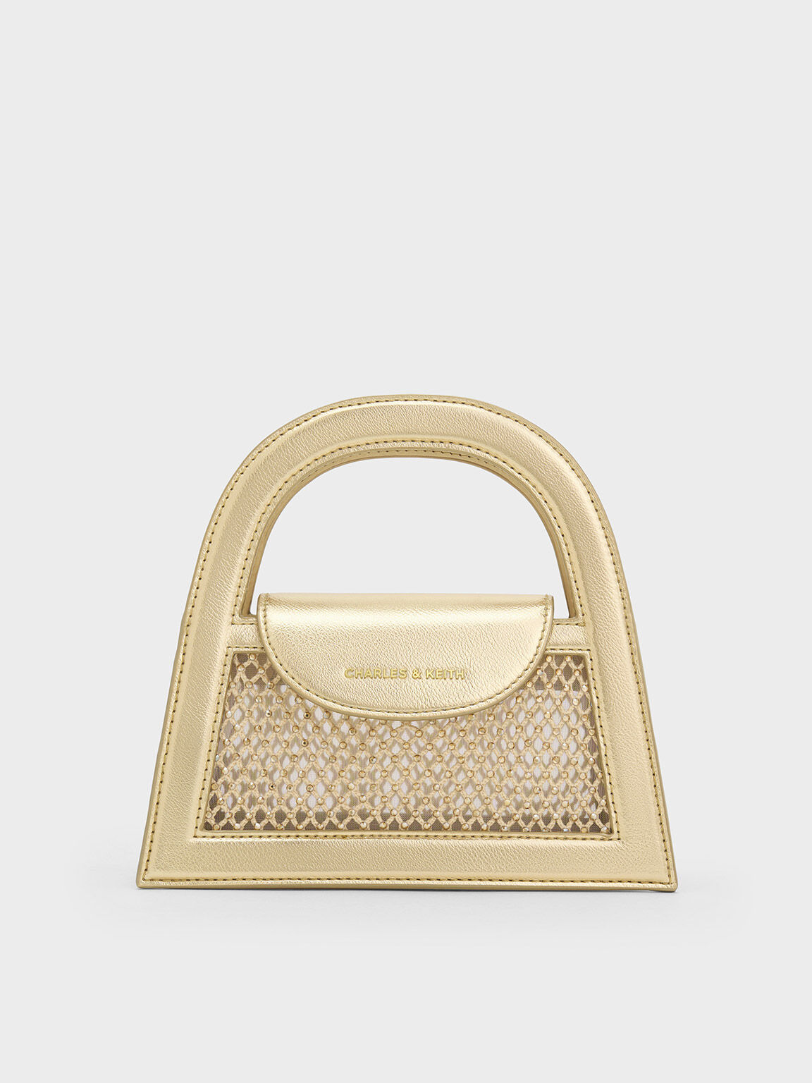 Este Metallic Crystal-Embellished Top Handle Bag, Gold, hi-res