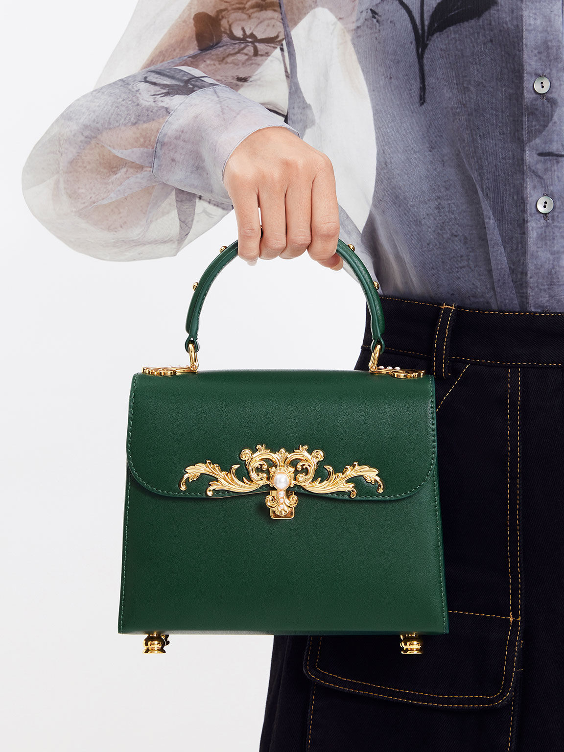 Charles & Keith Metallic Accent Chain Handle Bag in Green