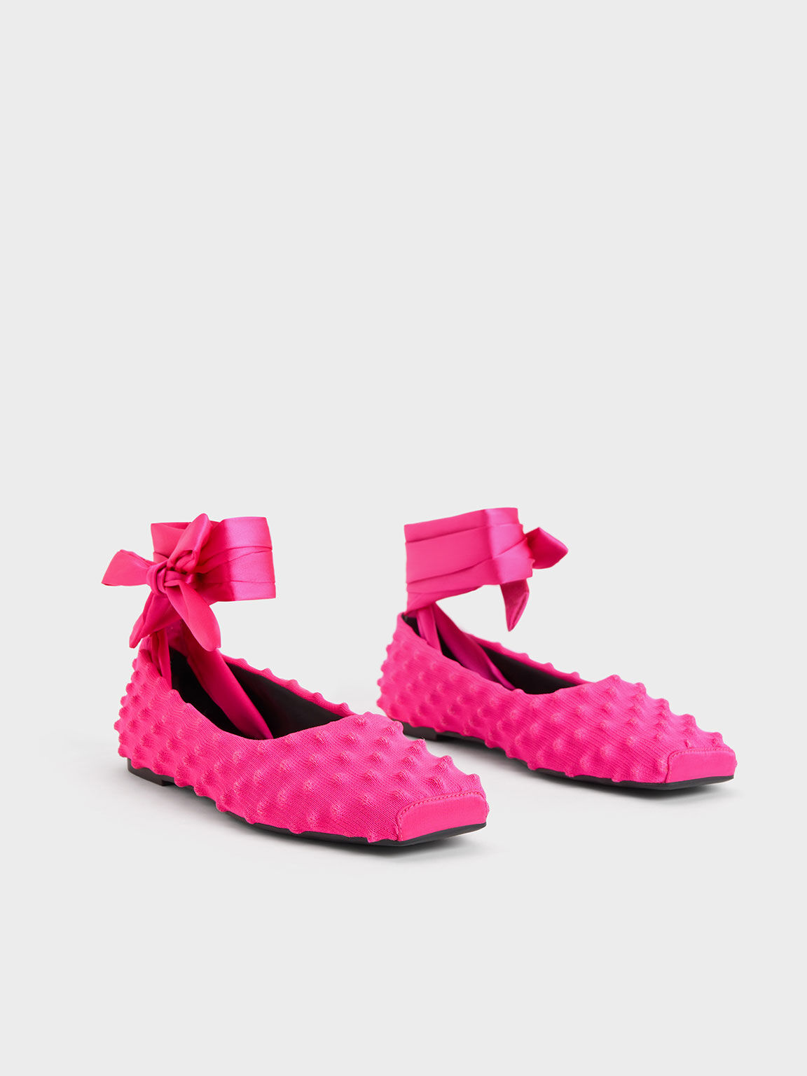 Spike Textured Tie-Around Ballet Flats, Fuchsia, hi-res