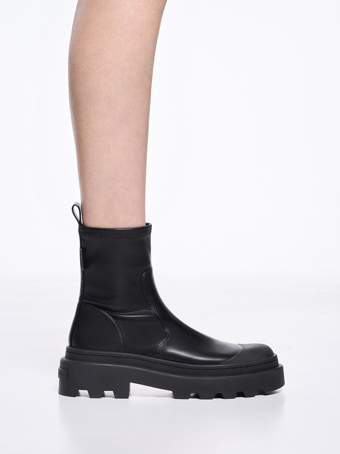 Black Chunky Ridged-Sole Ankle Boots - CHARLES & KEITH SG