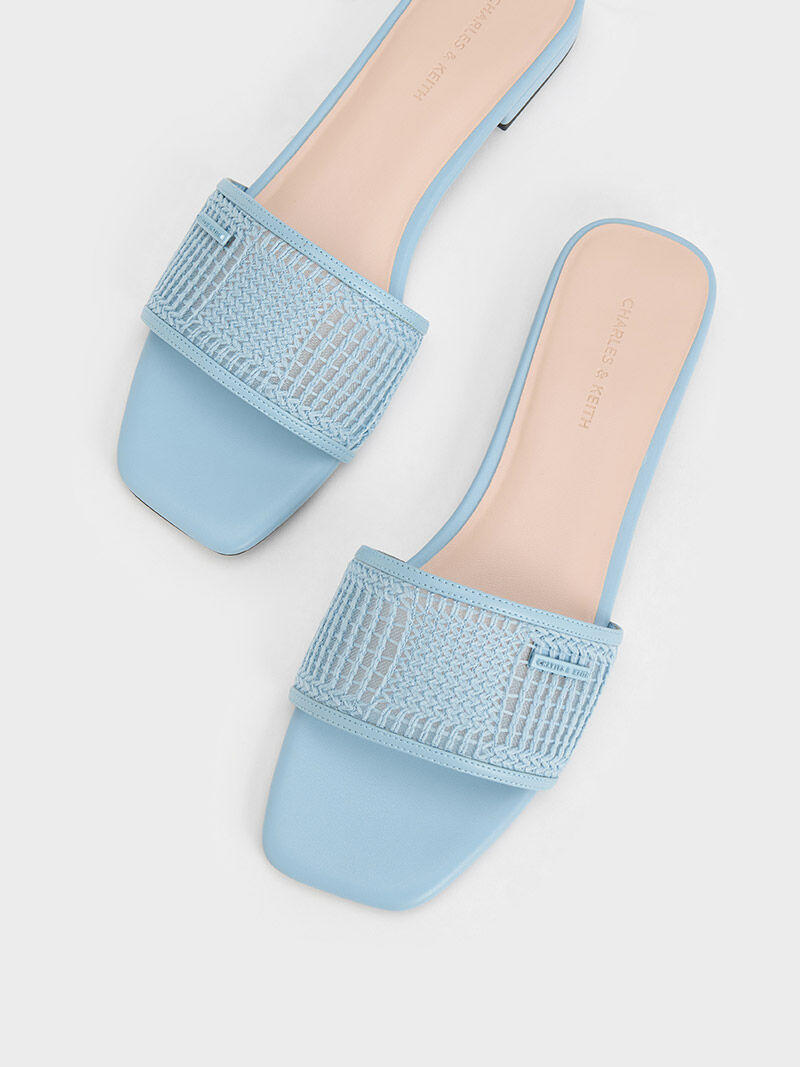 Mesh Knitted Slide Sandals, Blue, hi-res