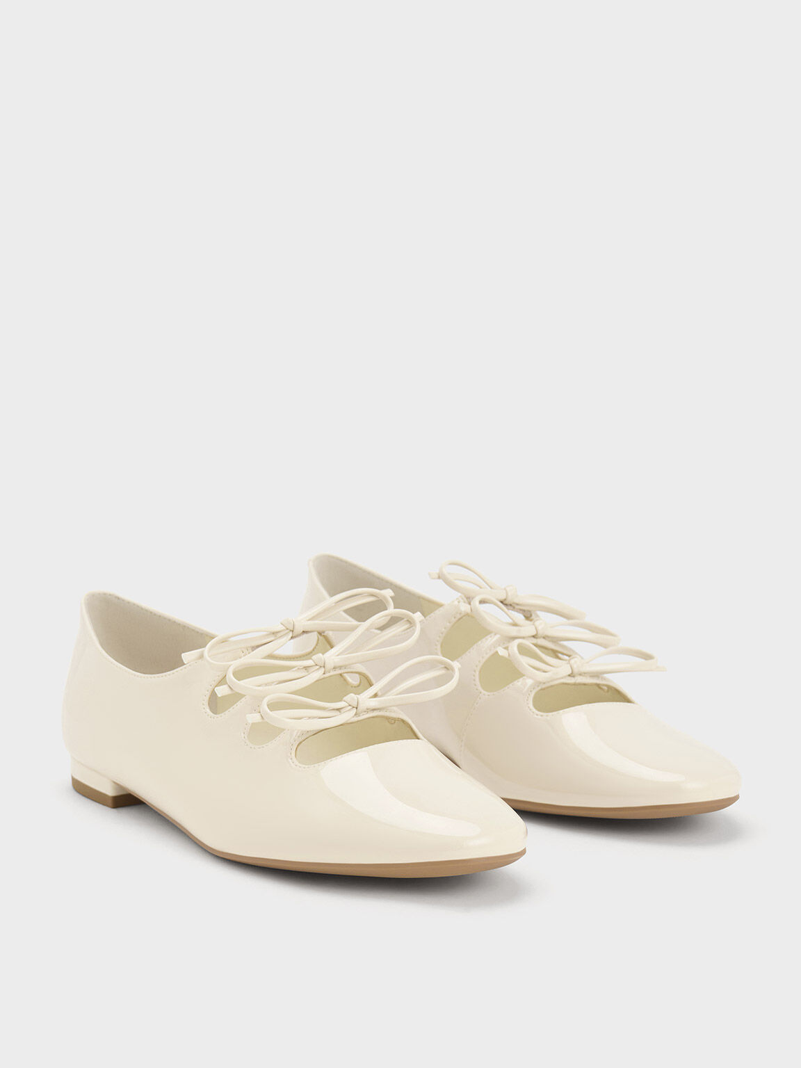 Dorri Patent Triple-Bow Ballet Flats, Chalk, hi-res