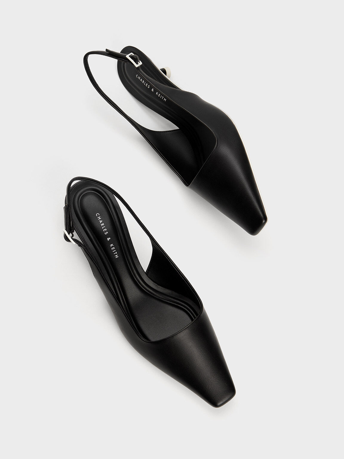 Black Vita Square-Toe Slingback Pumps - CHARLES & KEITH MO