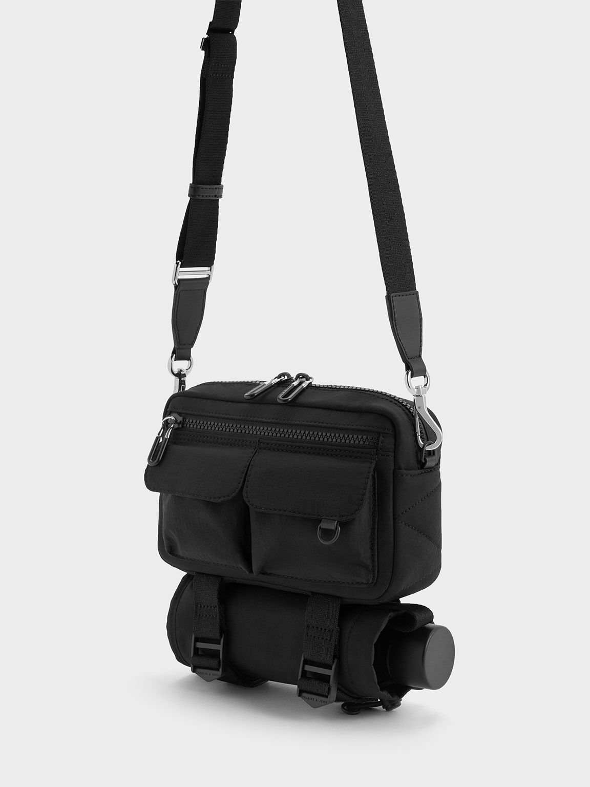 Soleil Nylon Multi-Pocket Crossbody Bag - Noir