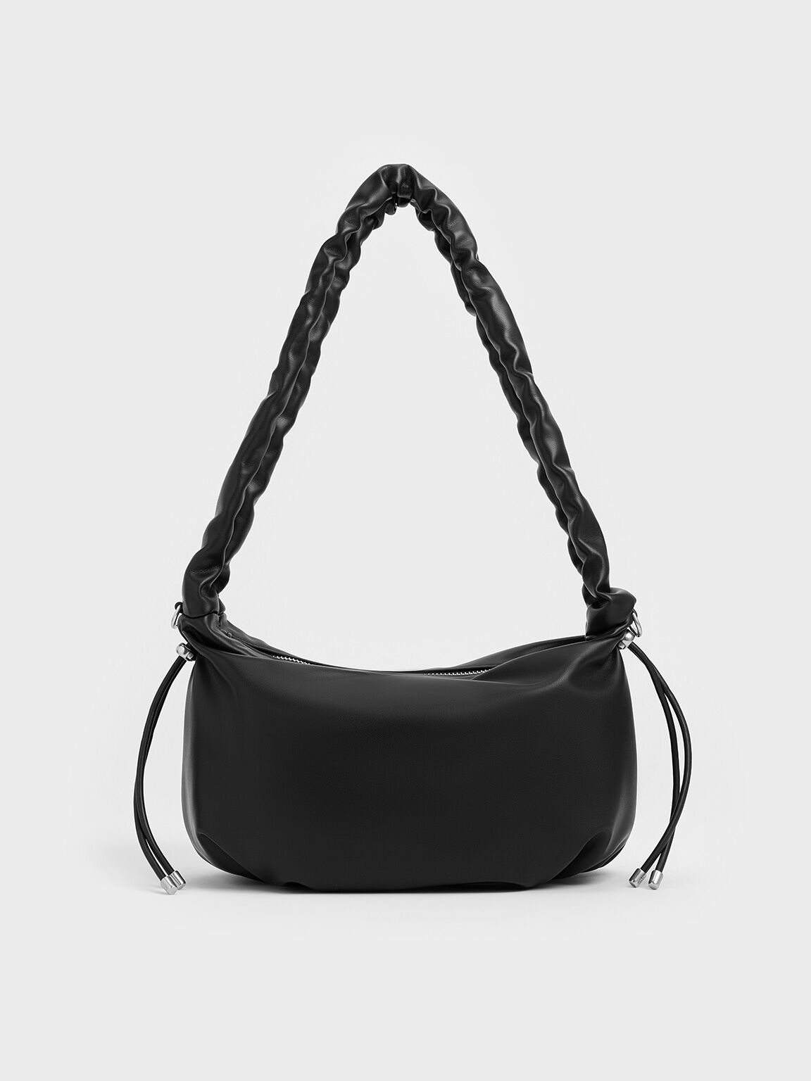 Maisy Ruched-Handle Hobo Bag, Noir, hi-res