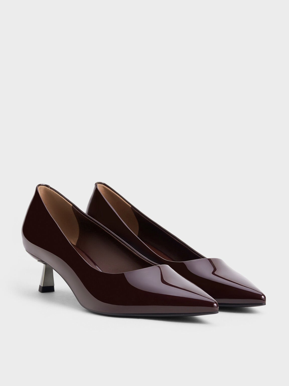 Patent Pointed-Toe Kitten-Heel Pumps, Maroon, hi-res