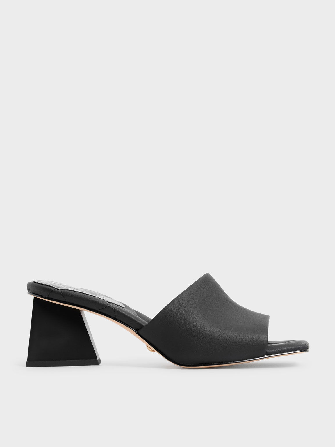 Black Leather Trapeze Heel Mules - CHARLES & KEITH International