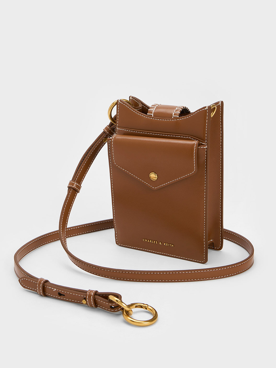 Chocolate Winslet Belted Canvas Phone Pouch - CHARLES & KEITH US