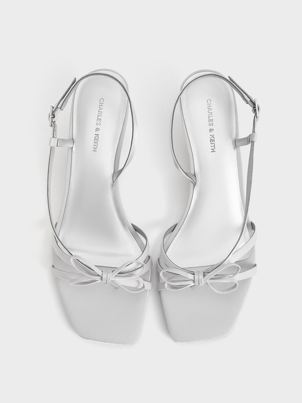 Bow Strappy Heeled Thong Sandals, Silver, hi-res