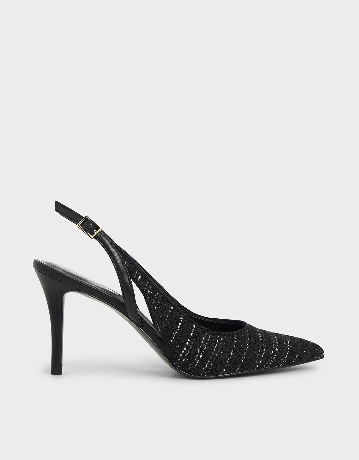 Black Textured Tweed Cut-Out Slingback 