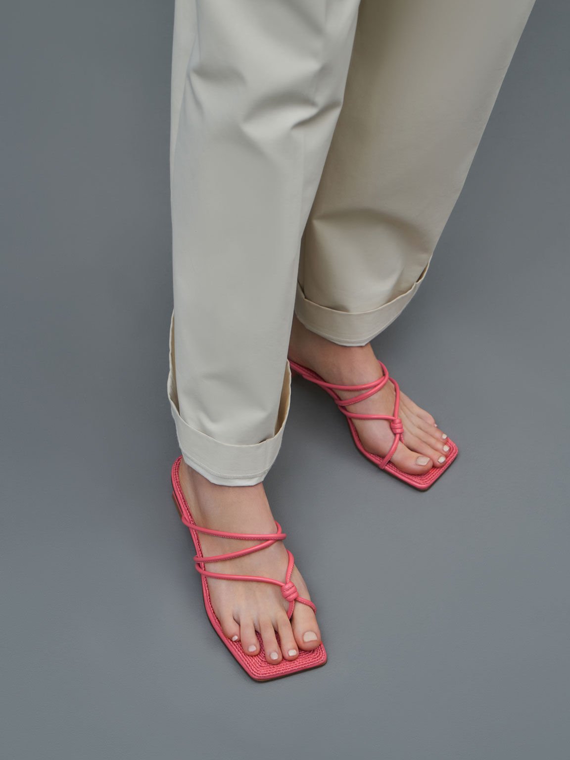 Red Toe Loop Strappy Heeled Sandals - CHARLES & KEITH International