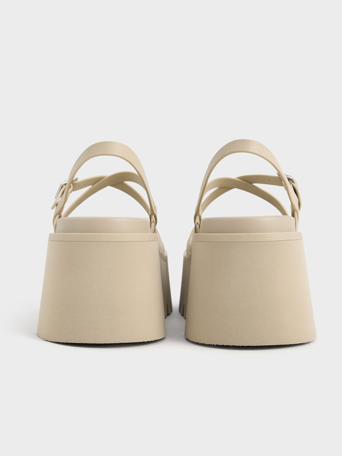 Strappy Crossover Flatform Sandals, Beige, hi-res