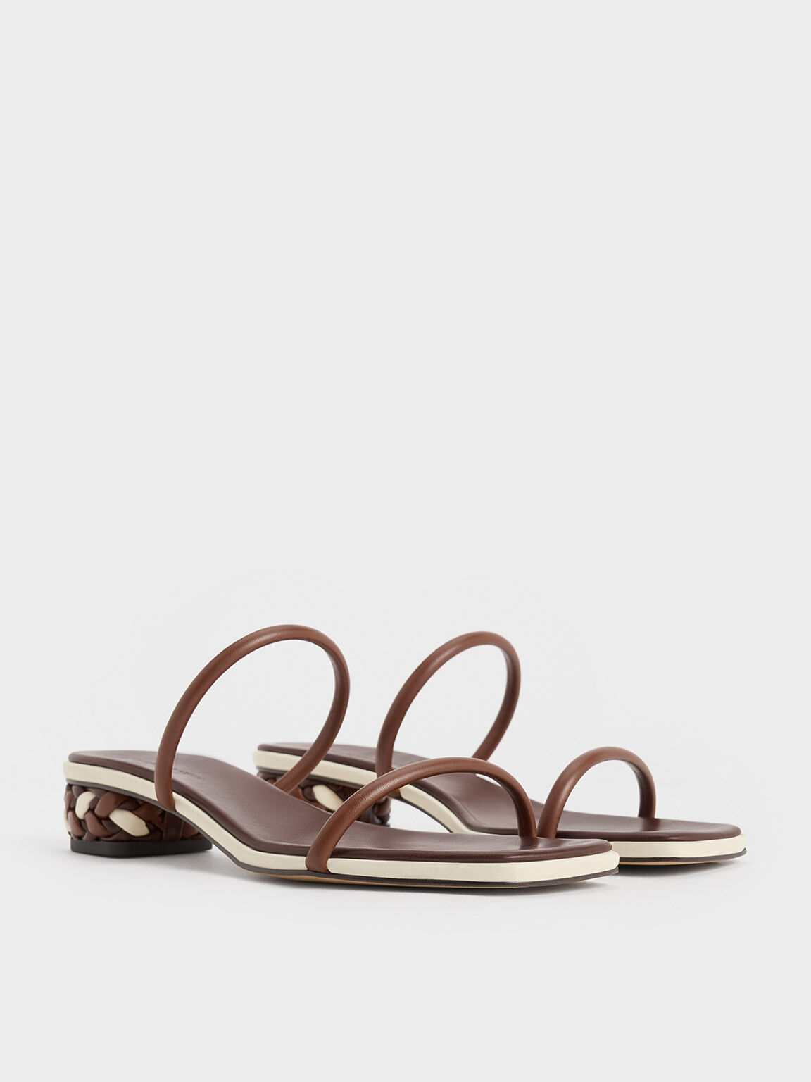 Double-Strap Braided-Heel Mules, Brown, hi-res