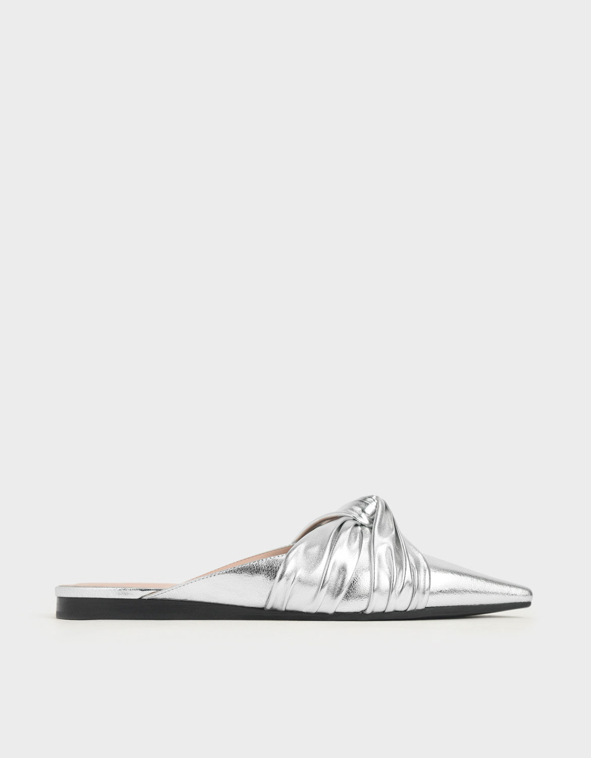 Silver Metallic Ruched Knot Mules 