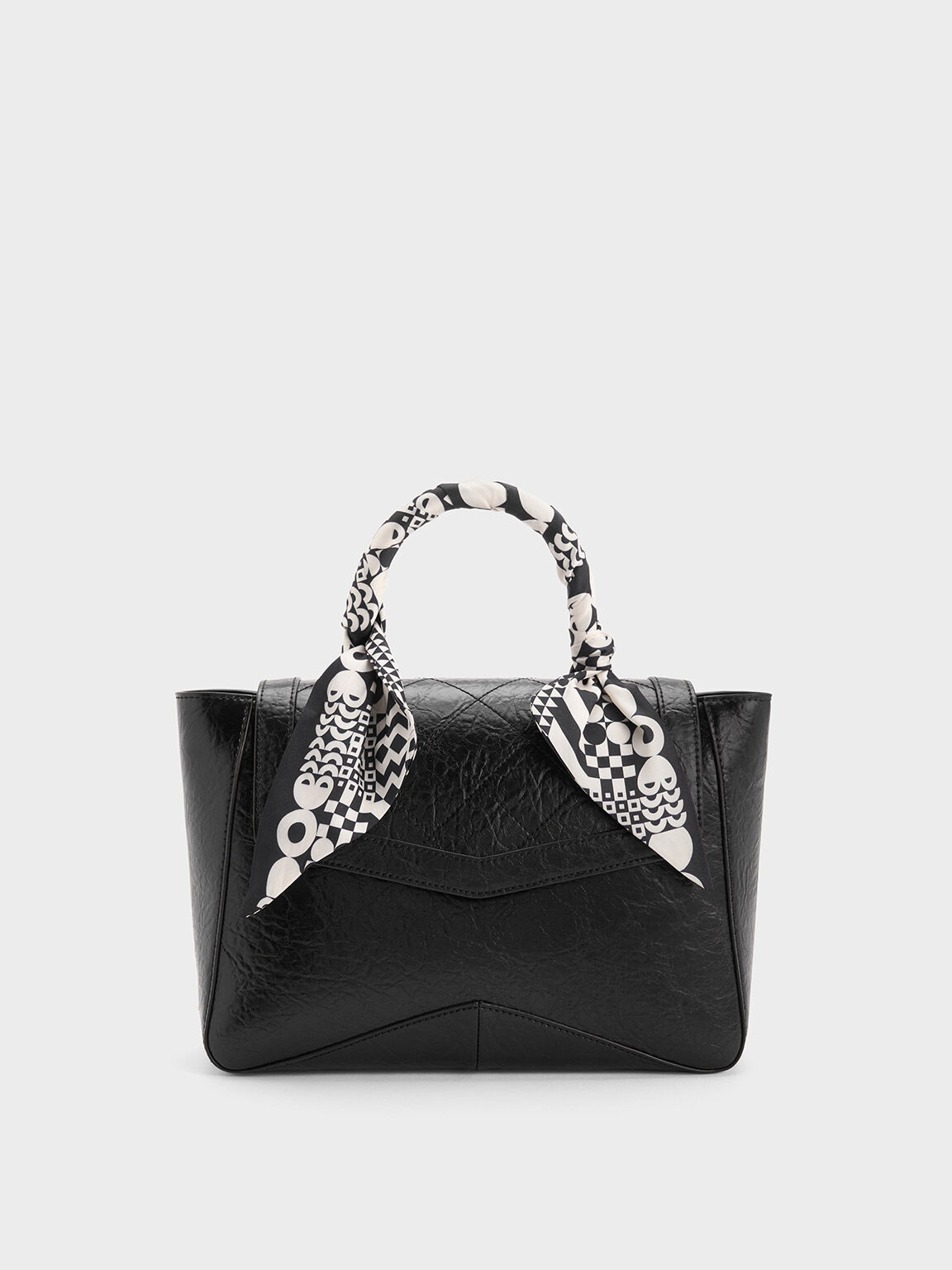 Scarf-Wrapped Top Handle Bag - Black