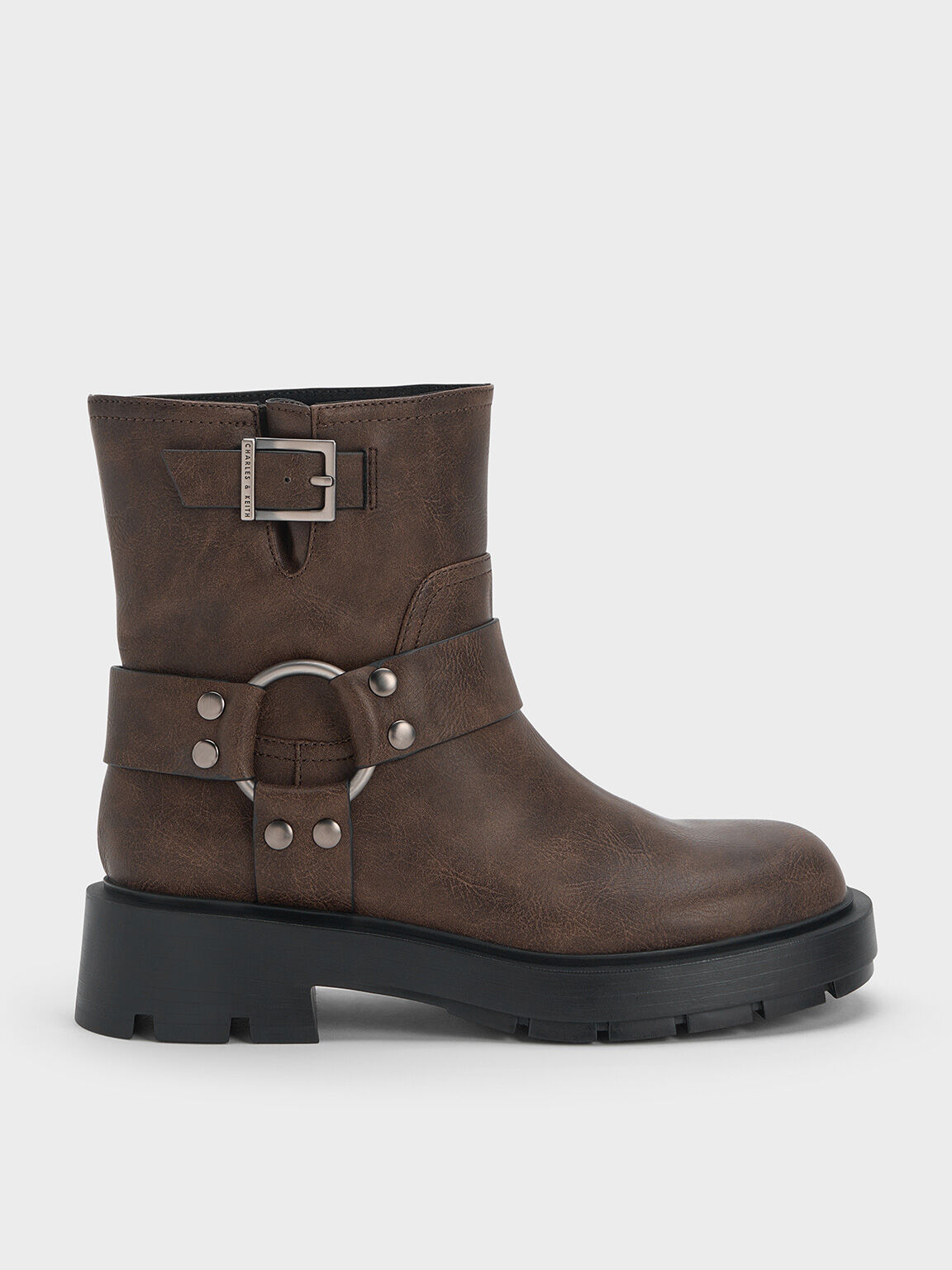 Metallic Buckled Ankle Boots, Dark Brown, hi-res