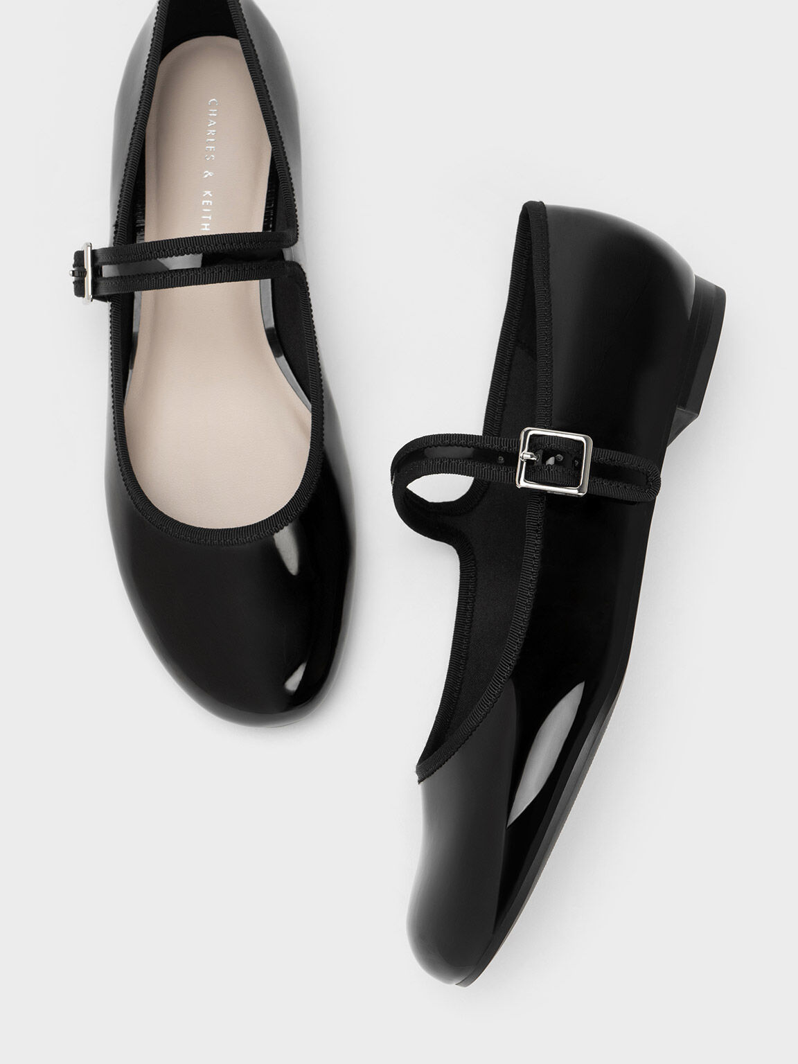 Patent Buckled Mary Jane Flats - Black
