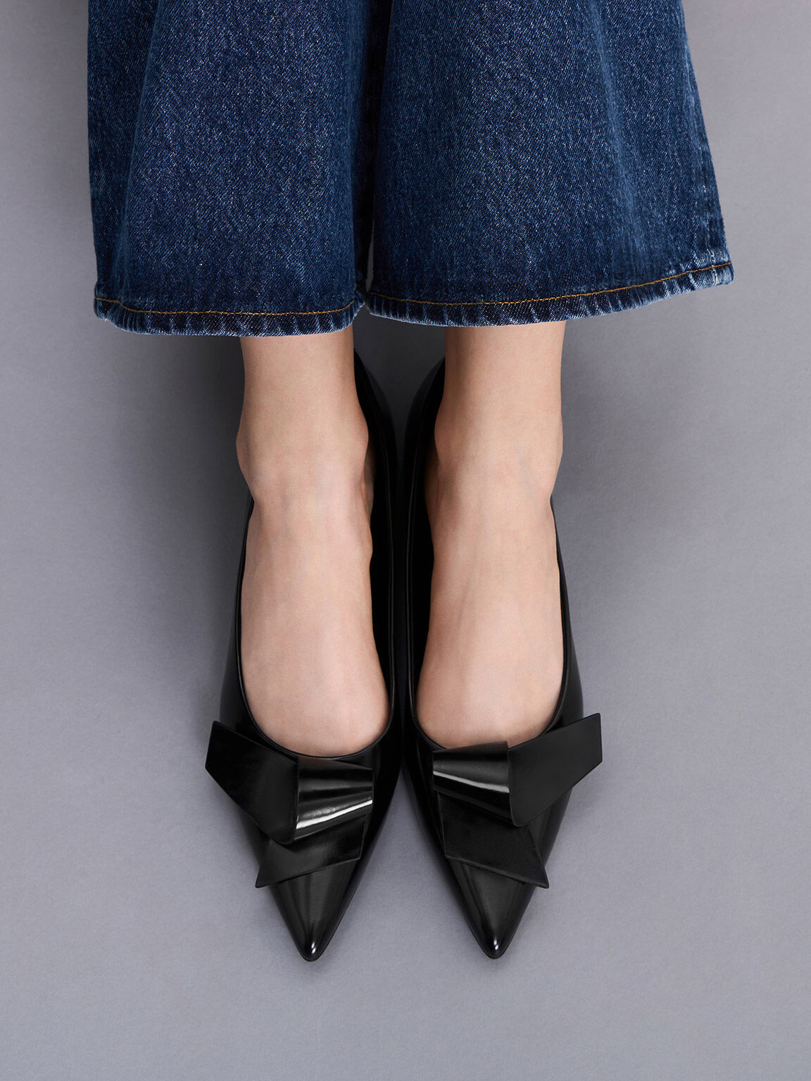 Sculptural Knot Pointed-Toe Flats, Black Box, hi-res