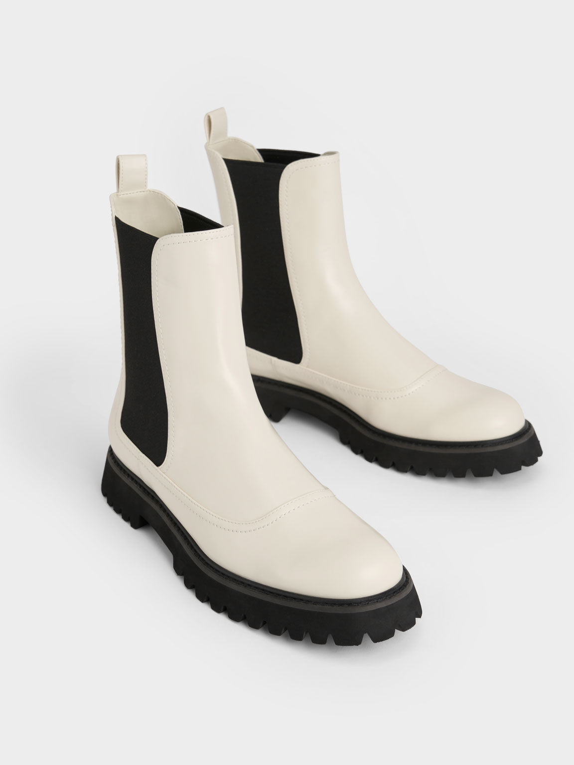 Chalk Ridged-Sole Chelsea Boots - CHARLES & KEITH US
