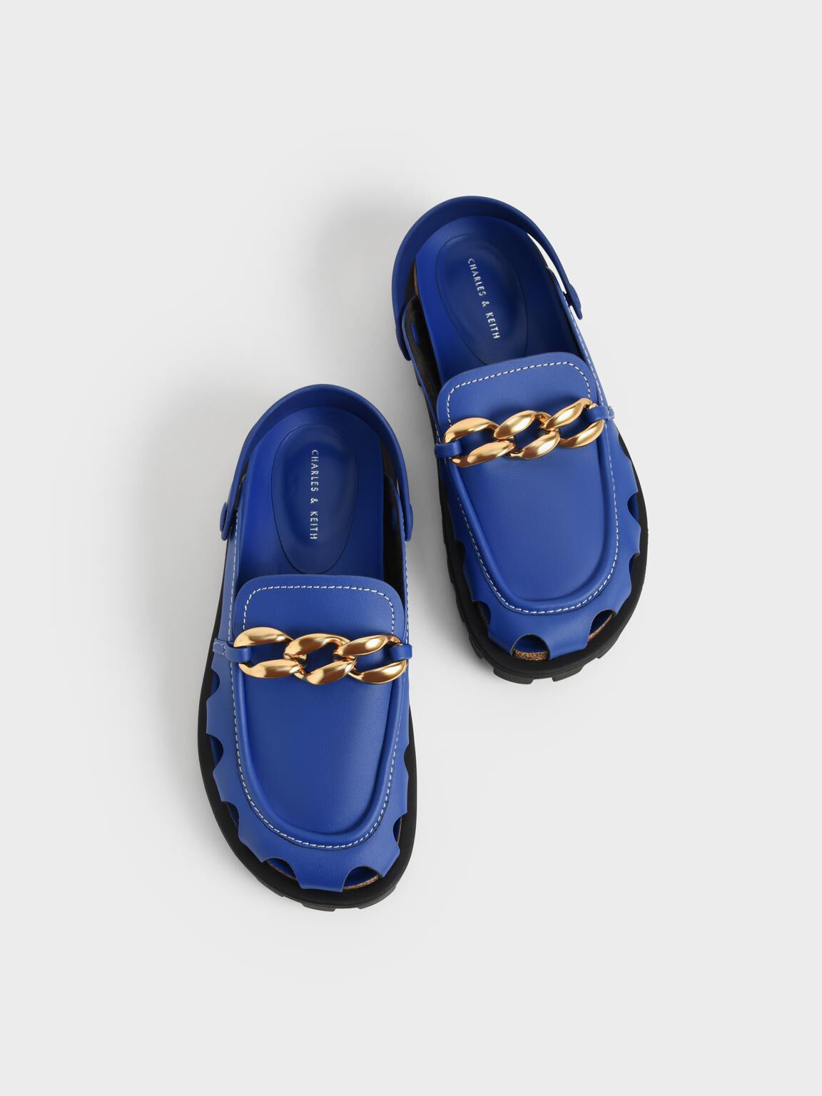 Brighton Chunky Chain-Link Flat Mules, Blue, hi-res