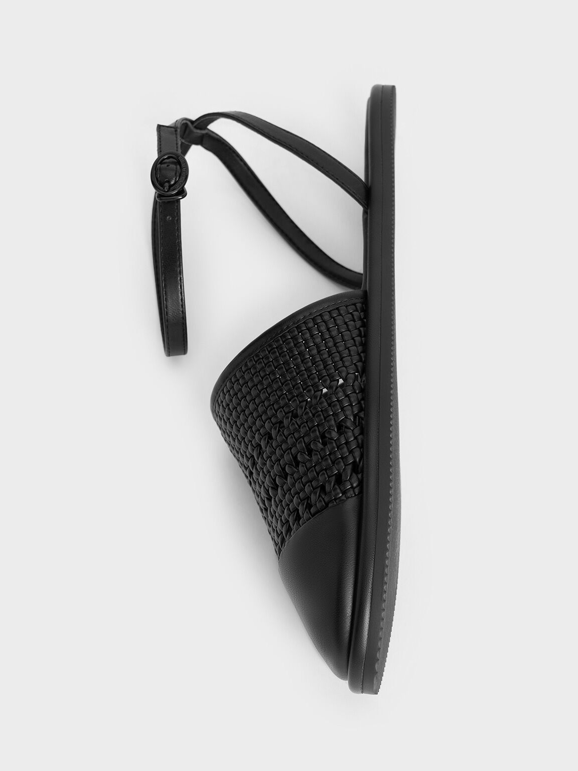 Woven Ankle-Strap Flats, Black, hi-res