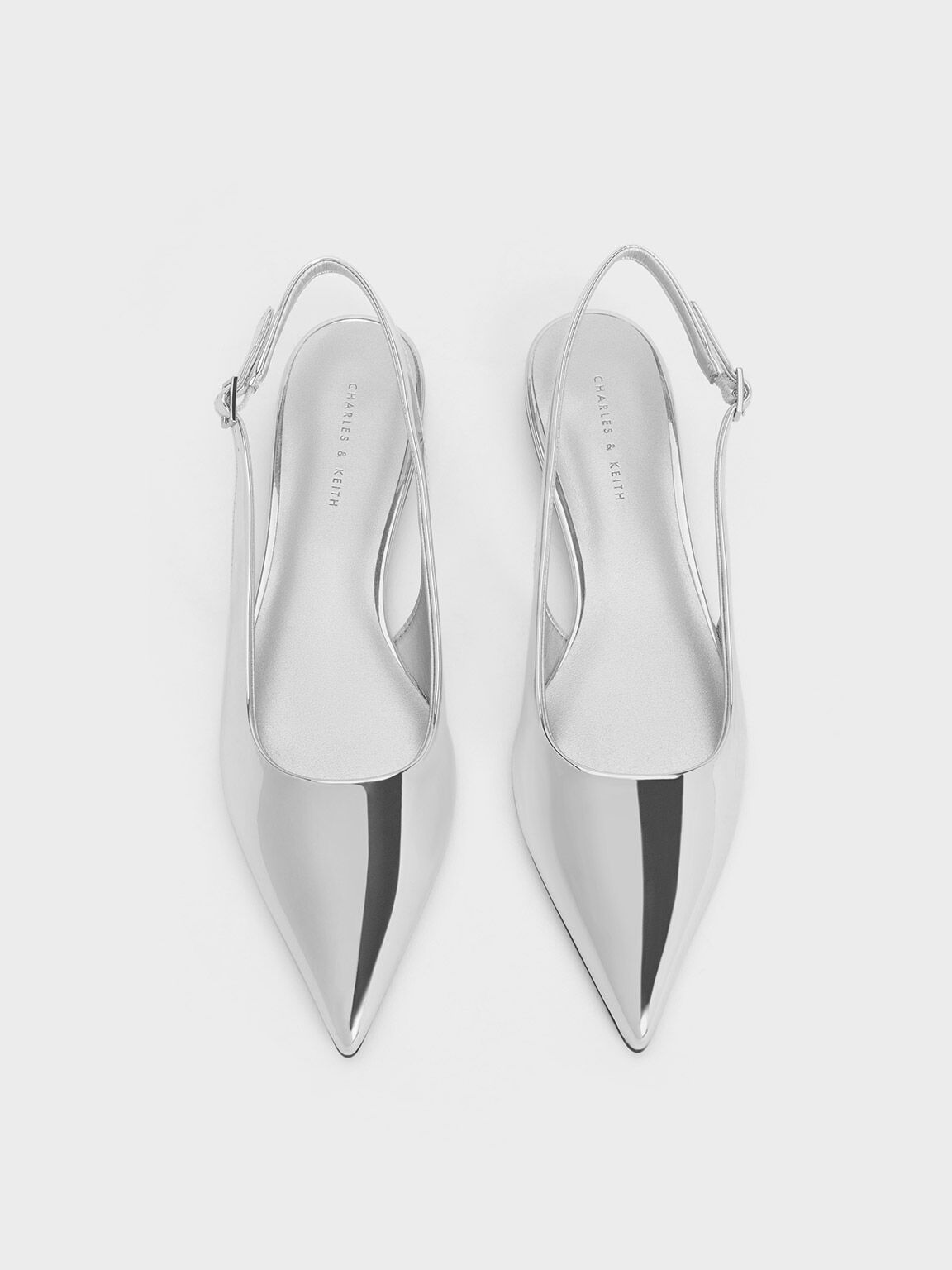 Silver Metallic Pointed-Toe Slingback Flats - CHARLES & KEITH US