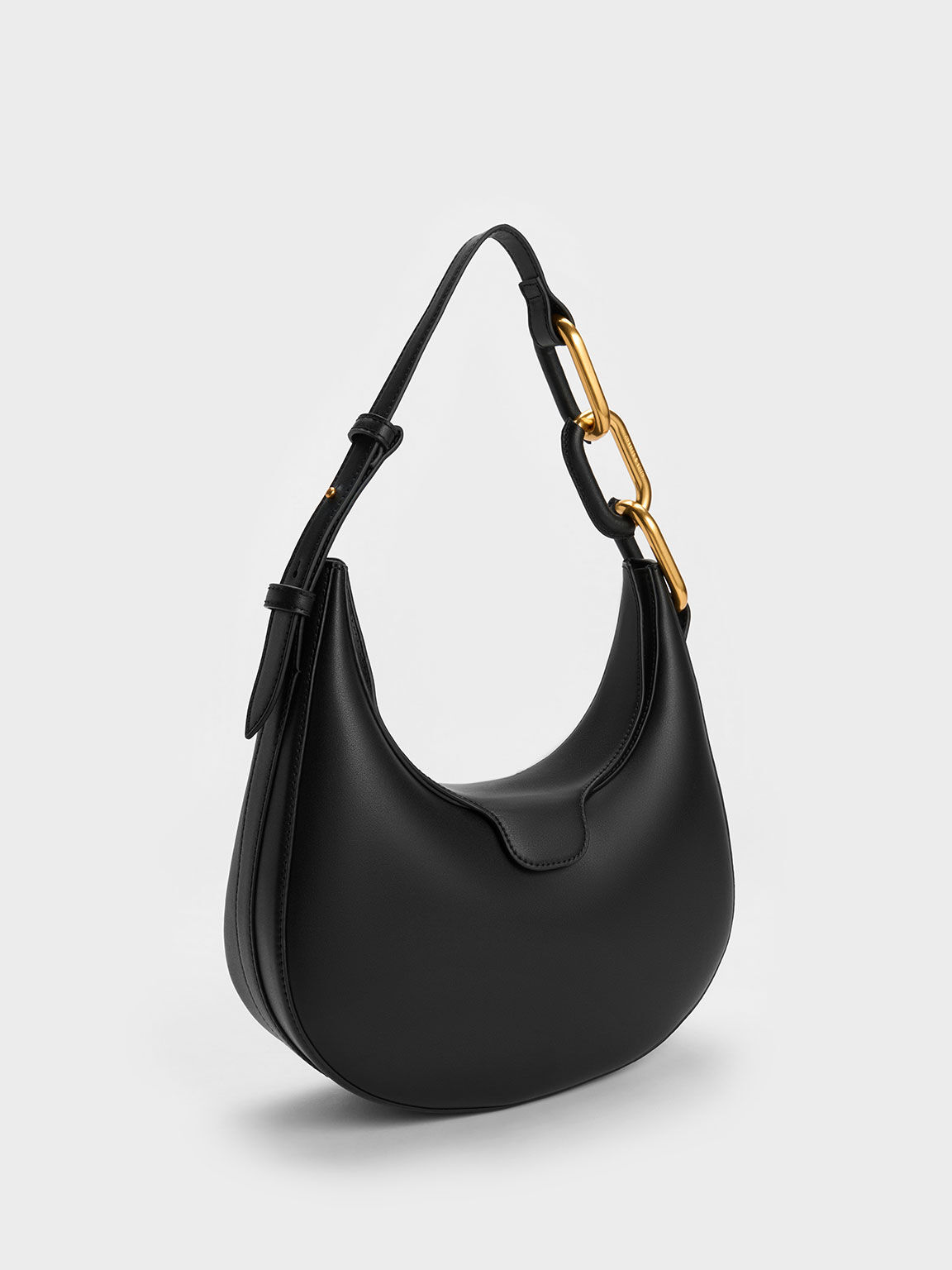 Kora Metallic-Accent Moon Bag - Black