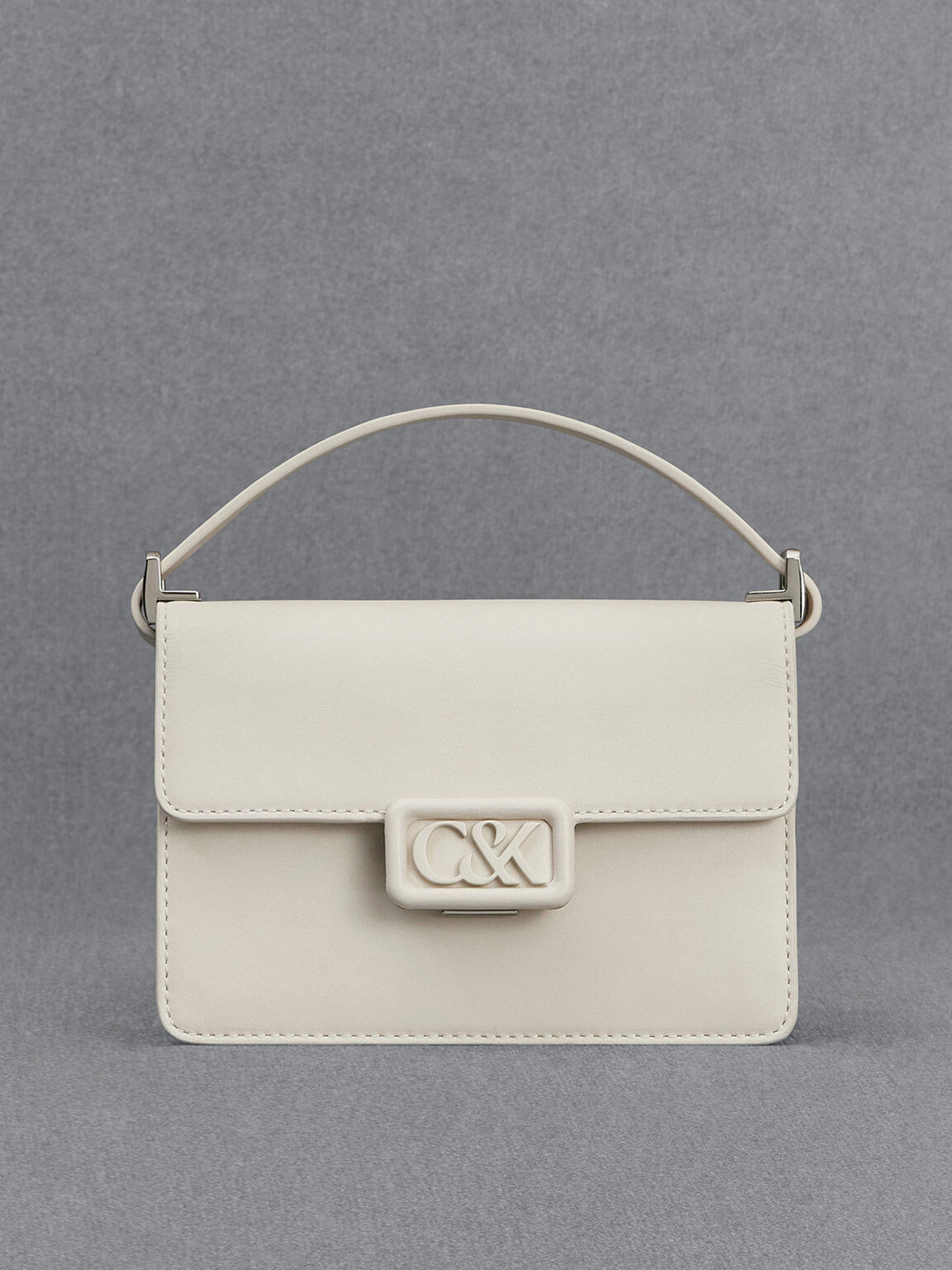 White Leather Boxy Bag - CHARLES & KEITH OM