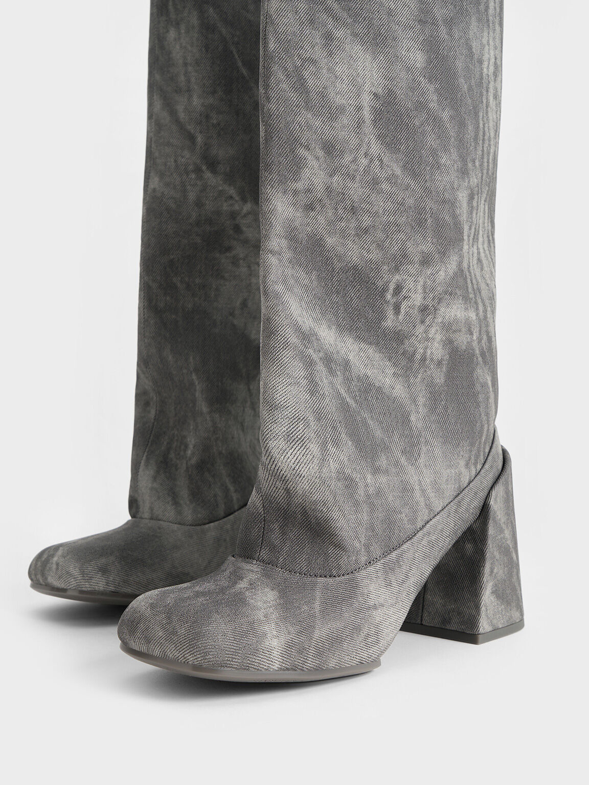 Robbie Denim-Effect Platform Knee-High Boots, Dark Grey, hi-res