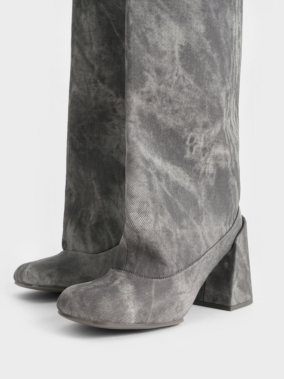 Robbie Denim Platform Knee-High Boots, Dark Grey, hi-res