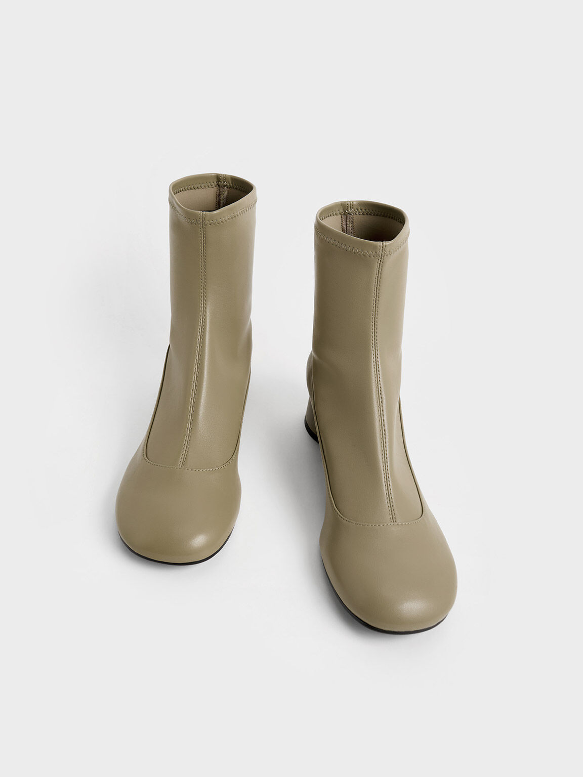 Stitch-Trim Cylindrical Heel Ankle Boots, Olive, hi-res