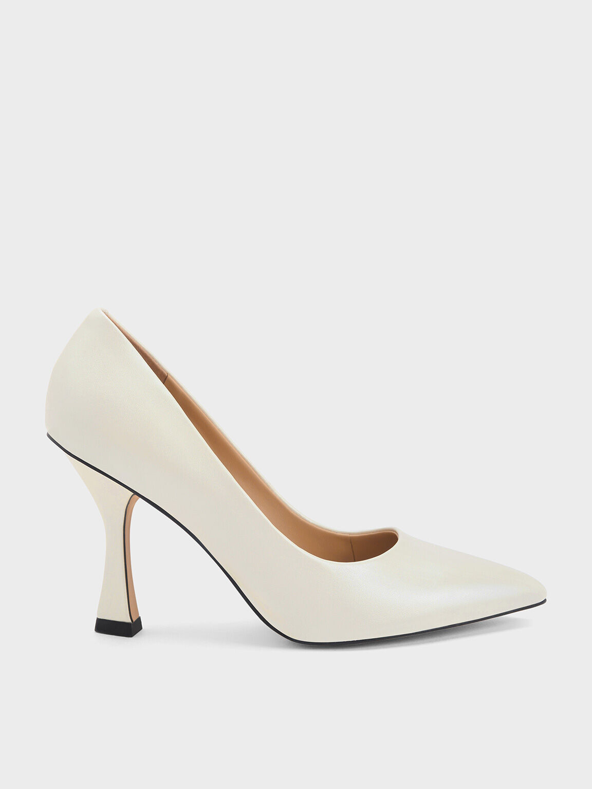 Leather Flared Heel Pumps, White, hi-res