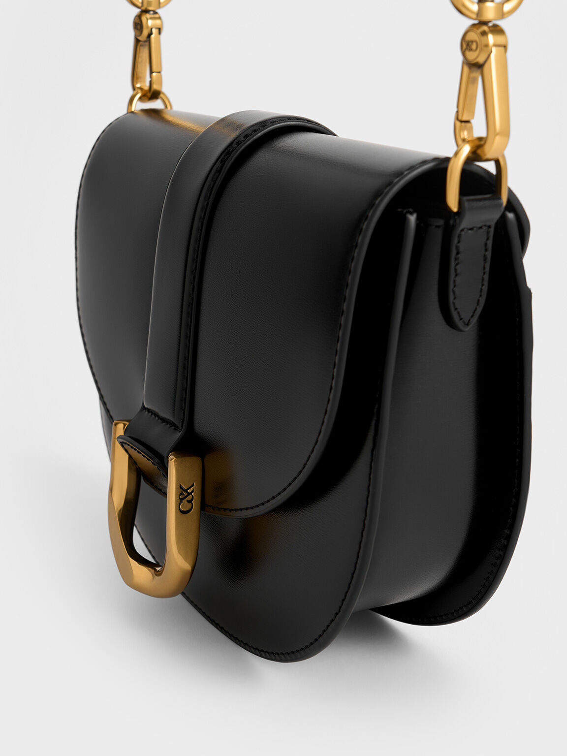 Gabine Leather Saddle Bag, Black, hi-res