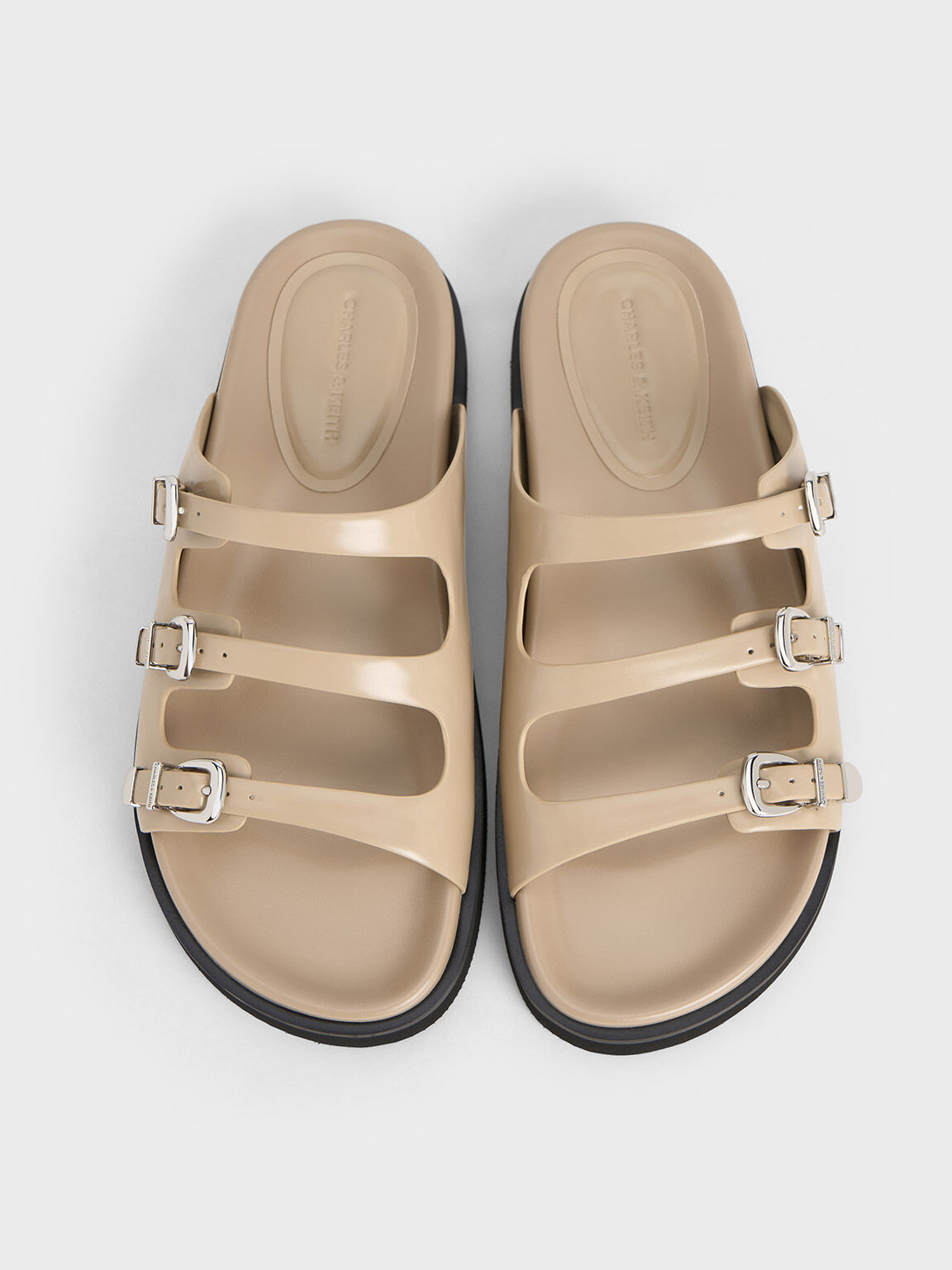 Buckled Triple-Strap Sandals, Sand, hi-res