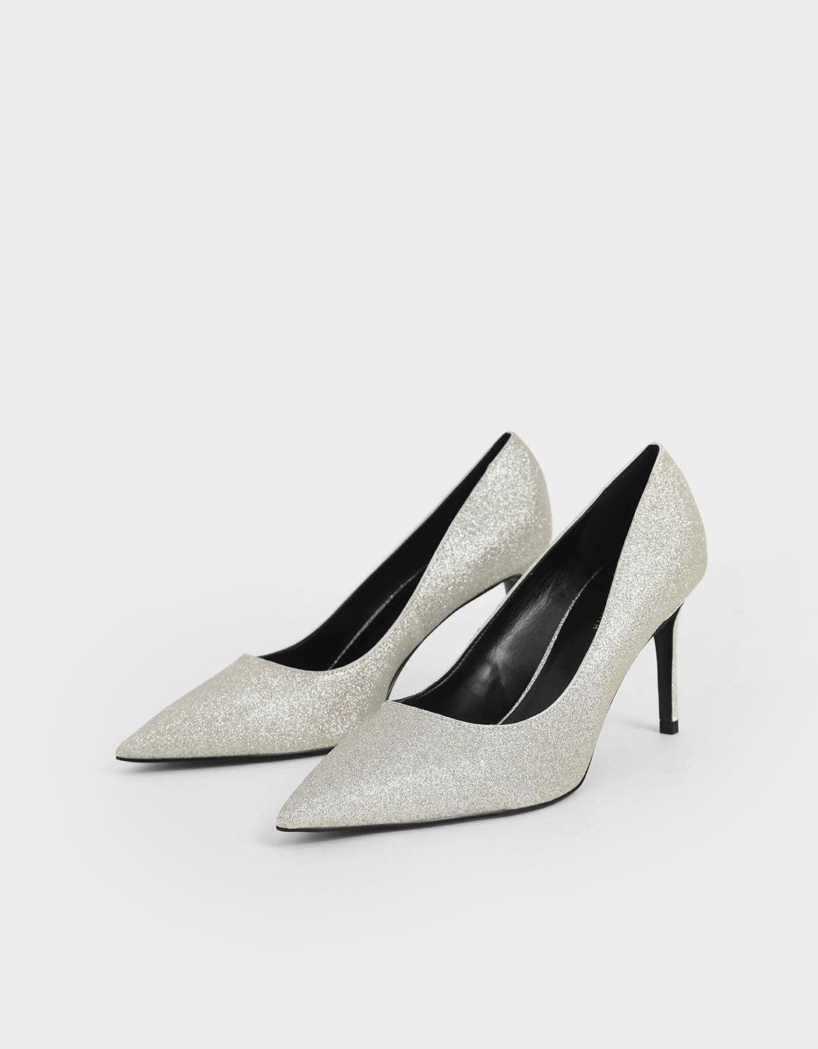 silver glitter court shoes