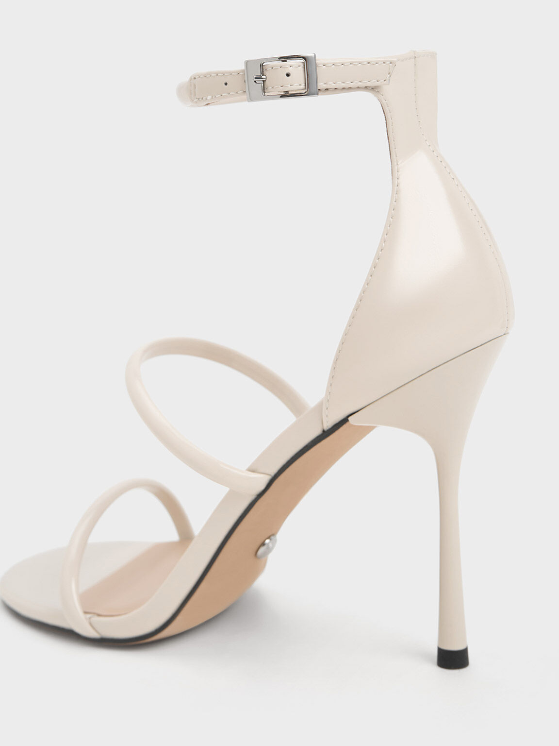 Patent Leather Triple Strap Heeled Sandals, Chalk, hi-res