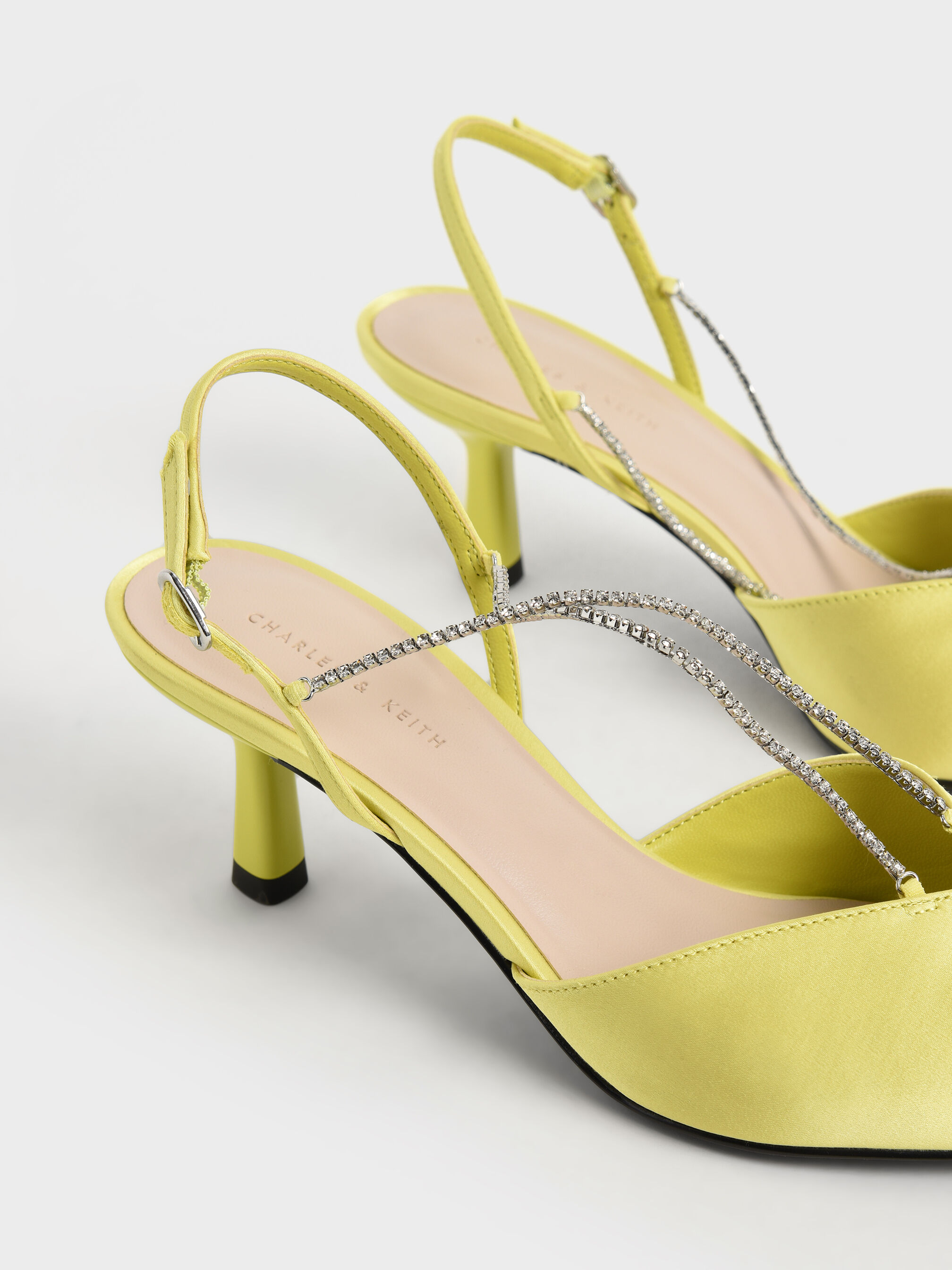 Recycled Polyester Gem-Strap Slingback Pumps, Lime, hi-res