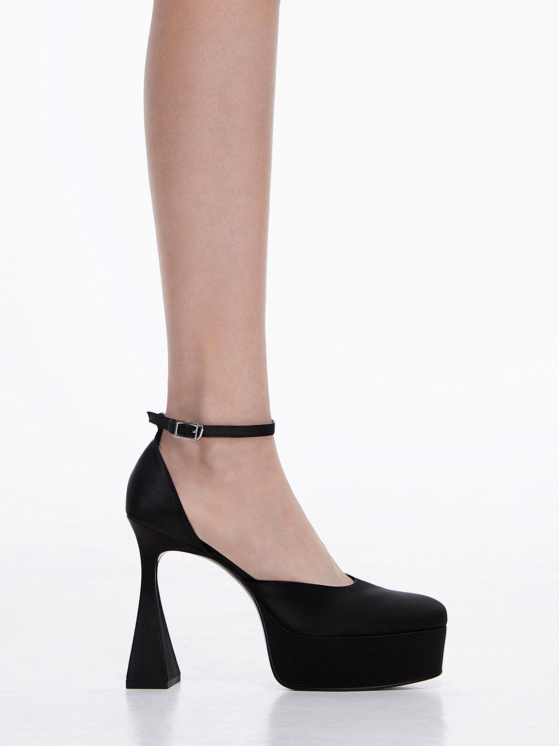 Recycled Polyester Flared Heel D'Orsay Pumps, Black, hi-res