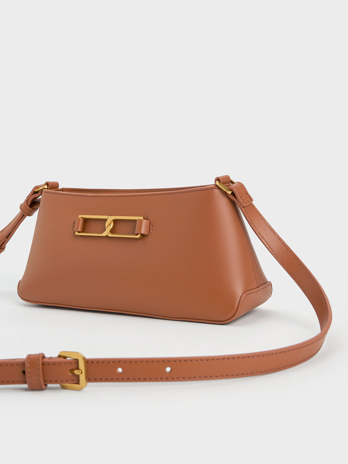 Gabine Leather Trapeze Shoulder Bag, Cognac, hi-res