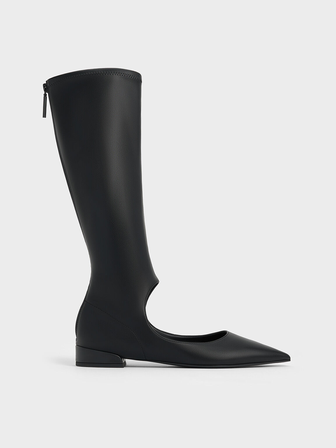 Robbie Cut-Out Pointed-Toe Knee-High Boots, Black, hi-res