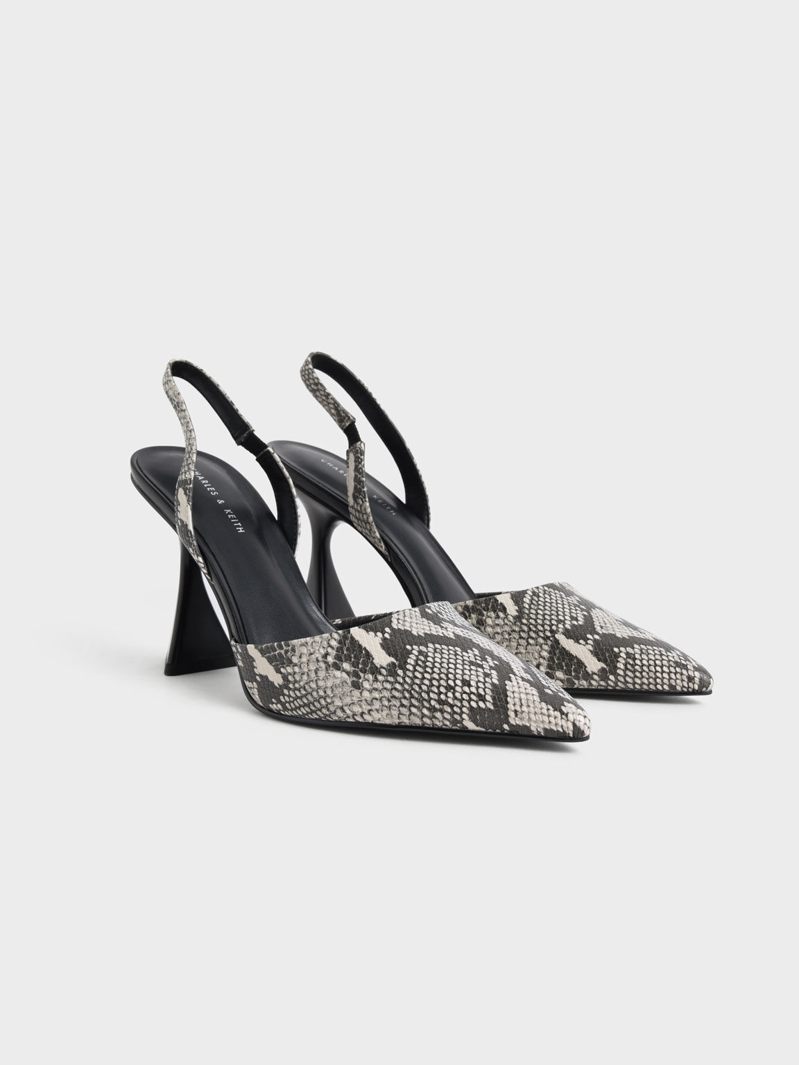 Snake-Print Slingback Pumps, Animal Print Natural, hi-res