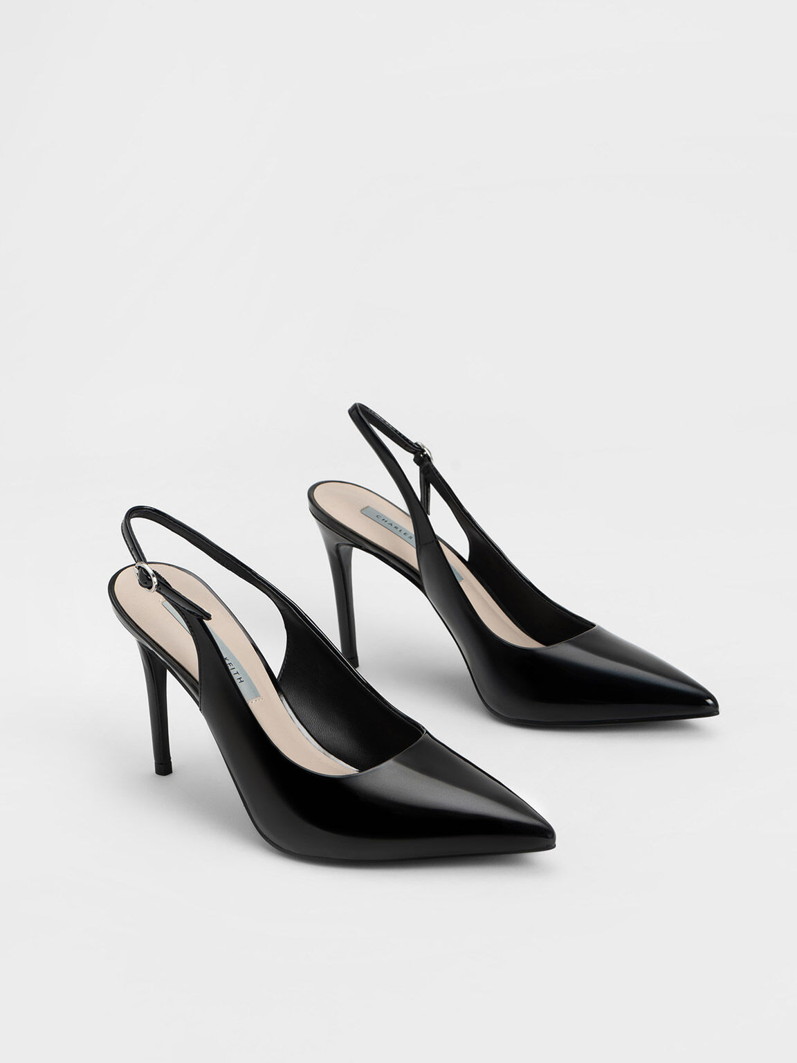 Black Patent Stiletto Heel Slingback Pumps - CHARLES & KEITH KH